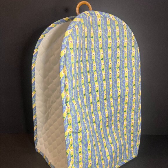 Vintage 1970s Retro Blue, Yellow & White Floral Quilted Kitchen Appliance Cover - Picture 1 of 8